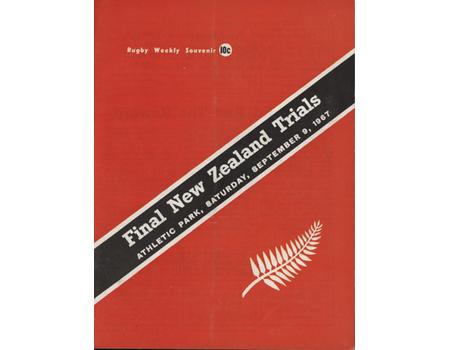 FINAL NEW ZEALAND TRIALS 1967 RUGBY UNION PROGRAMME