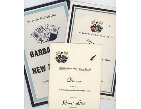 BARBARIANS V NEW ZEALAND 1974 RUGBY PROGRAMME (PLUS DINNER MENU AND GUEST LIST)