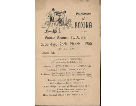 BOBBY JOHNSON V REES MOORE 1955 (ST AUSTELL) BOXING PROGRAMME