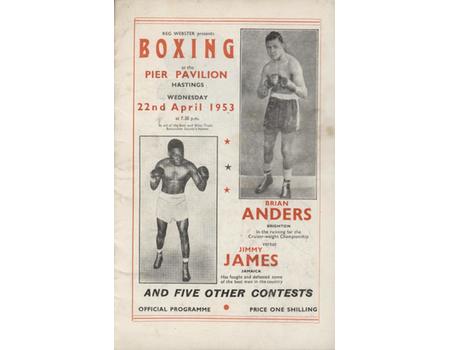 BRIAN ANDERS V JIMMY JAMES (HASTINGS) 1953 BOXING PROGRAMME