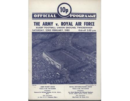 THE ARMY V ROYAL AIR FORCE 1980 RUGBY UNION PROGRAMME