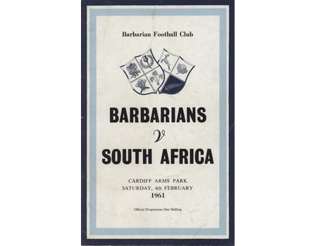 BARBARIANS V SOUTH AFRICA 1961 RUGBY PROGRAMME