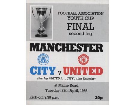 MANCHESTER CITY MANCHESTER UNITED (YOUTH CUP FINAL) 1986 FOOTBALL PROGRAMME