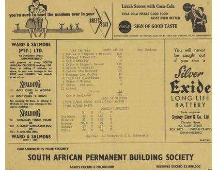 SOUTH AFRICA V AUSTRALIA 1957-58 (1ST TEST) CRICKET SCORECARD