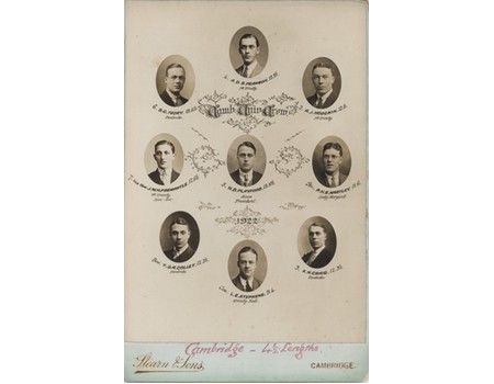 CAMBRIDGE UNIVERSITY CREW 1922 CABINET PHOTOGRAPH