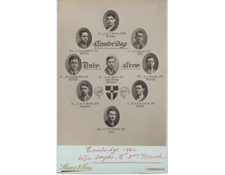CAMBRIDGE UNIVERSITY CREW 1934 CABINET PHOTOGRAPH
