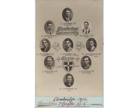 CAMBRIDGE UNIVERSITY CREW 1936 CABINET PHOTOGRAPH
