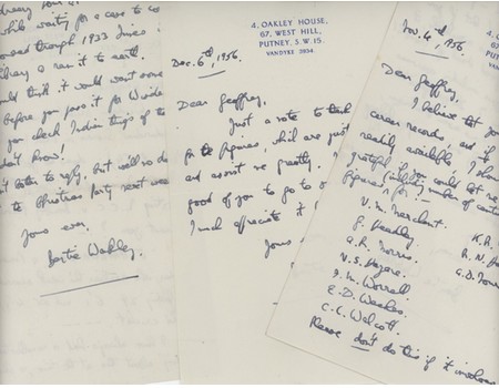B.J. WAKLEY 1955 CRICKET LETTERS (X3)