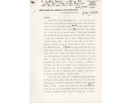 BRIGADIER MICHAEL WHITE (NORTHAMPTONSHIRE) CORRESPONDENCE AND DRAFT MEMOIRS (1990)