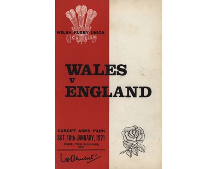 WALES V ENGLAND 1971 RUGBY UNION PROGRAMME (WALES GRAND SLAM SEASON)