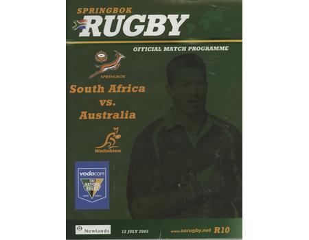 SOUTH AFRICA V AUSTRALIA 2003 RUGBY UNION PROGRAMME