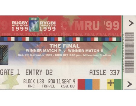 AUSTRALIA V FRANCE 1999 (WORLD CUP FINAL) RUGBY UNION TICKET
