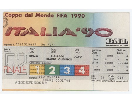 ARGENTINA V WEST GERMANY 1990 (WORLD CUP FINAL) FOOTBALL TICKET