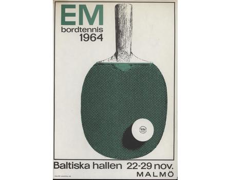 EM BORDTENNIS 1964  (EUROPEAN TABLE TENNIS CHAMPIONSHIPS 1964) TOURNAMENT POSTER