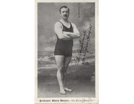 PROFESSOR HARRY HARPER ("THE HUMAN SUBMARINE") SIGNED SWIMMING POSTCARD