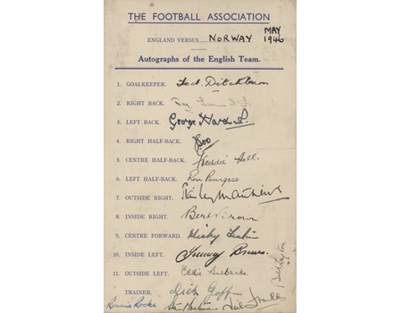 ENGLAND FOOTBALL TEAM 1946 AUTOGRAPH SHEET