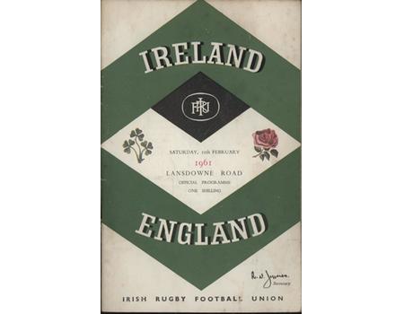 IRELAND V ENGLAND 1961 RUGBY PROGRAMME