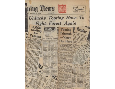 TOOTING & MITCHAM F.C. 1958-59 - COLLECTION OF PRESS CUTTINGS RELATING TO FAMOUS CUP RUN