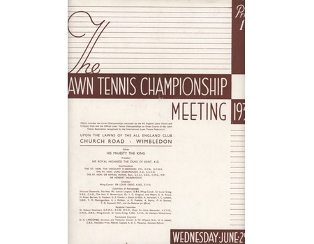 WIMBLEDON CHAMPIONSHIPS 1938 TENNIS PROGRAMME