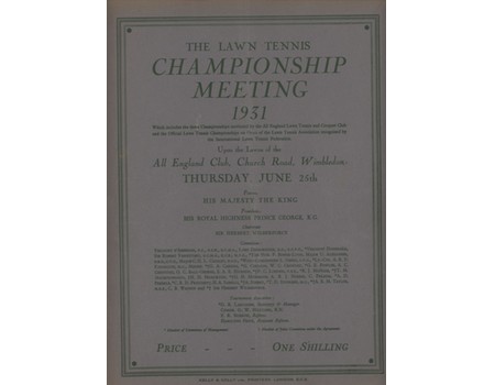 WIMBLEDON CHAMPIONSHIPS 1931 TENNIS PROGRAMME
