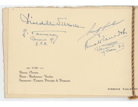 ITALY V ENGLAND 1933 (THEIR FIRST MEETING) FOOTBALL DINNER MENU