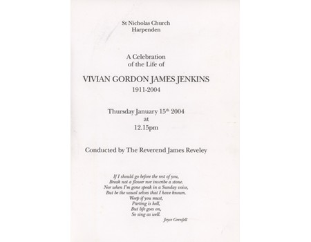 SERVICE OF THANKSGIVING FOR THE LIFE OF VIVIAN JENKINS 1911-2004