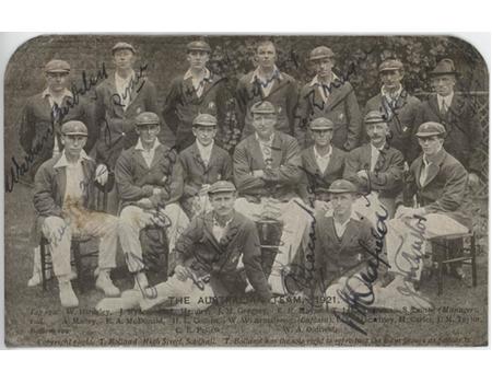 AUSTRALIA 1921 SIGNED CRICKET POSTCARD