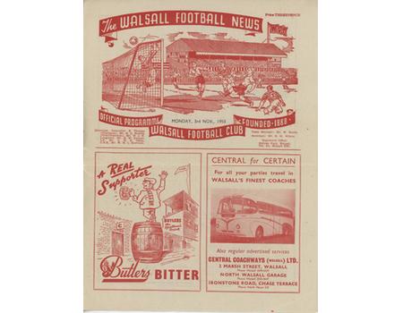 WALSALL V DERBY COUNTY 1958-59 FOOTBALL PROGRAMME