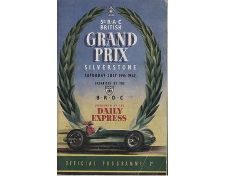 BRITISH GRAND PRIX 1952 MOTOR RACING PROGRAMME