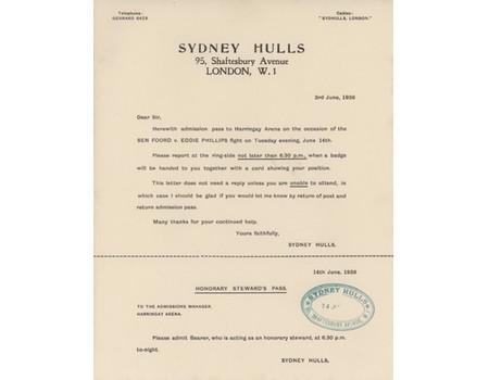 EDDIE PHILLIPS V BEN FOORD 1938 HONORARY STEWARD