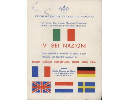 SIX NATIONS SWIMMING COMPETITION 1965 (ROME) - OFFICIAL PROGRAMME