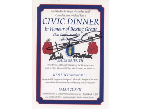 BOXING PROMOTIONAL DINNER PROGRAMME 2003 - SIGNED BY KEN BUCHANAN & EMILE GRIFFITH