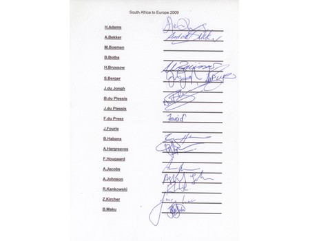 SOUTH AFRICA 2009 (TOUR TO EUROPE) RUGBY UNION AUTOGRAPHS