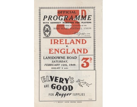 IRELAND V ENGLAND 1949  RUGBY UNION PROGRAMME (TRIPLE CROWN)