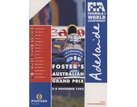 AUSTRALIAN GRAND PRIX 1992 MOTOR RACING PROGRAMME