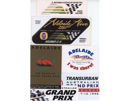 AUSTRALIAN GRAND PRIX COLLECTION OF OFFICIAL STICKERS 1985-2001 (x10)