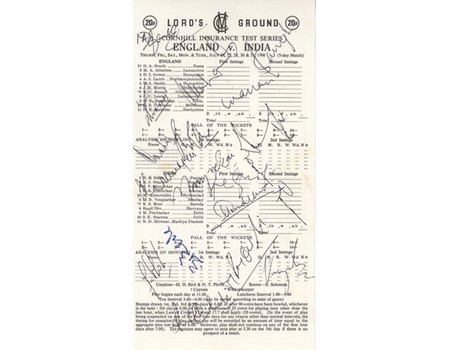 ENGLAND V INDIA 1990 CRICKET SCORECARD - SIGNED BY INDIAN TEAM