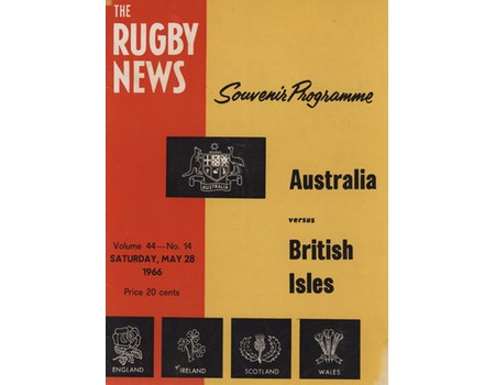 AUSTRALIA V BRITISH ISLES 1966 (1ST TEST) RUGBY UNION PROGRAMME
