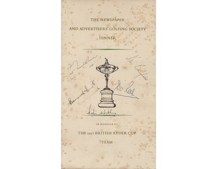 1957 BRITISH RYDER CUP TEAM SIGNED DINNER MENU 