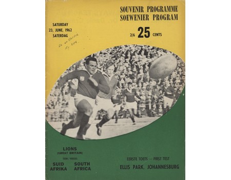 SOUTH AFRICA V BRITISH ISLES 1962 (1ST TEST) RUGBY UNION PROGRAMME