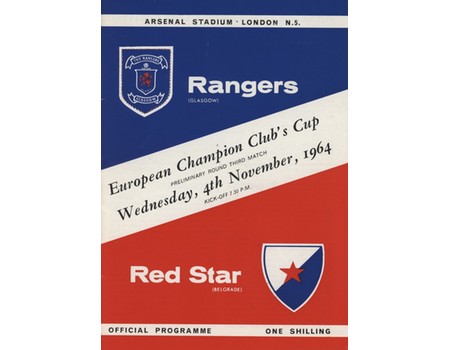 RANGERS V RED STAR BELGRADE 1964-65 (EUROPEAN CUP) FOOTBALL PROGRAMME