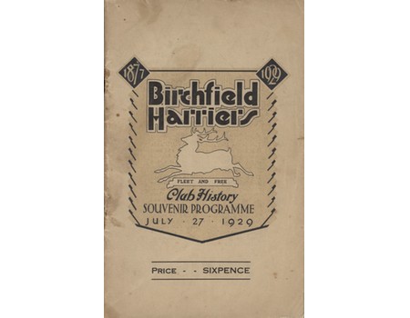 BIRCHFIELD HARRIERS CLUB HISTORY SOUVENIR PROGRAMME 1929