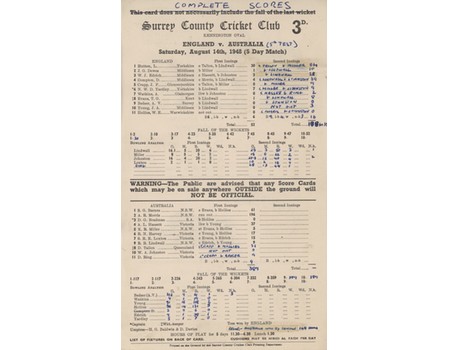 ENGLAND V AUSTRALIA 1948 (BRADMAN
