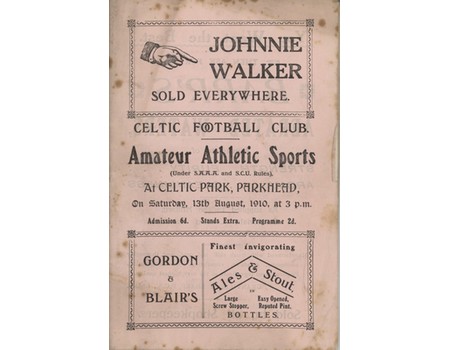 CELTIC FOOTBALL CLUB AMATEUR ATHLETIC SPORTS 1910 PROGRAMME - INCLUDING FOOTBALL