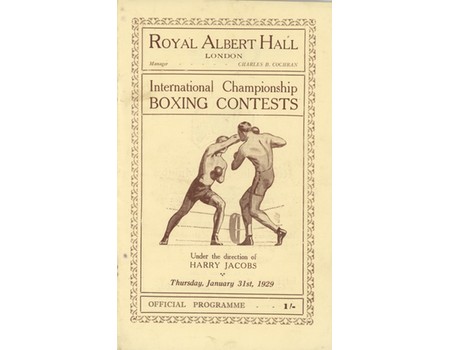 PHIL SCOTT V TED SANDWINA 1929 BOXING PROGRAMME (ALSO JACK KID BERG)