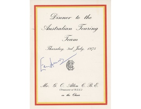 ENGLAND V AUSTRALIA 1975 CRICKET DINNER MENU - SIGNED BY AUSTRALIANS