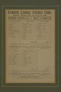 LONDON COUNTY CC V MCC & GROUND 1902 (SIR ARTHUR CONAN DOYLE'S HIGHEST FIRST-CLASS SCORE), cricket scorecards